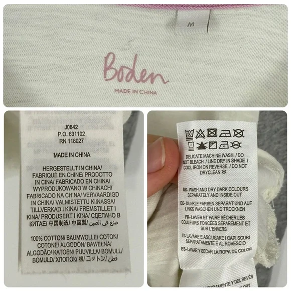 Boden Stripe Raglan Long Sleeve Baseball Tee in Off White/Grey/Rainbow | Medium - Picture 4 of 5